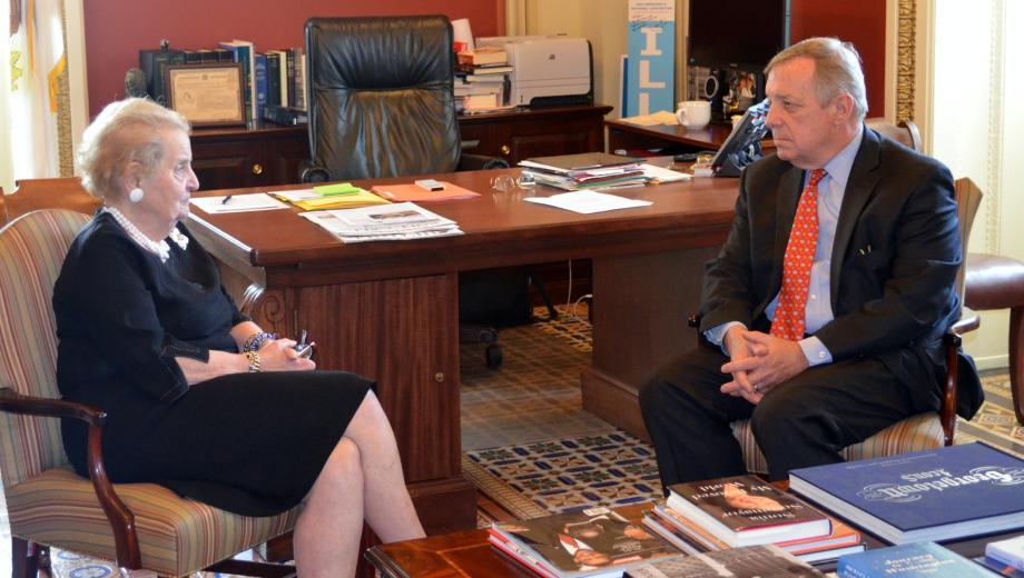 US Senator Dick Durbin (D-IL) met with former Secretary of State and current Director of the Council on Foreign Relations Madeleine Albright to discuss Democracy assistance and other global affairs issues.